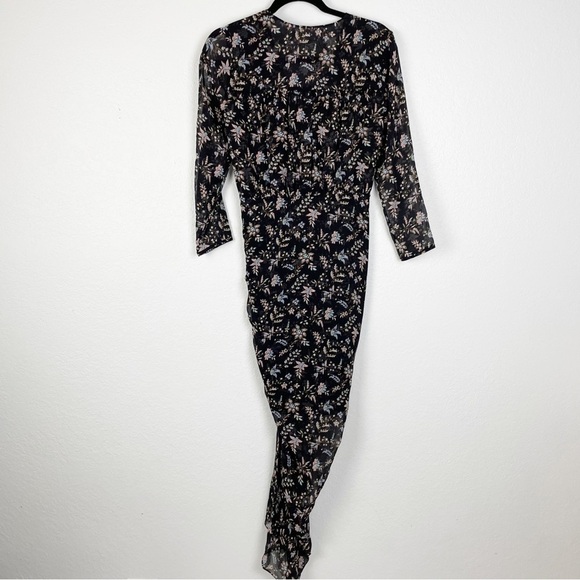 Veronica Beard Merrill Drawstring Floral Maxi Slit Dress Black Formal Evening - Picture 3 of 7